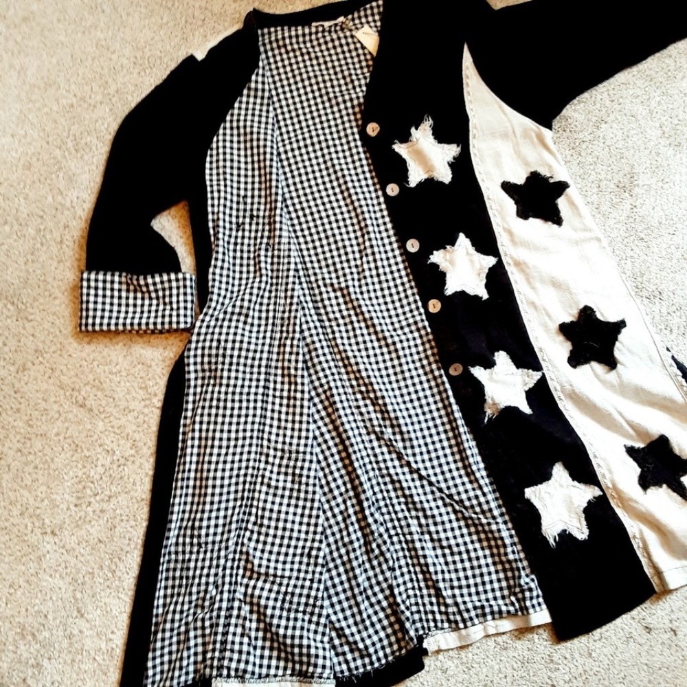 NWT Black & White Star Duster Jacket by Blue Velvet Full Button Oversized Sz S - Picture 16 of 16